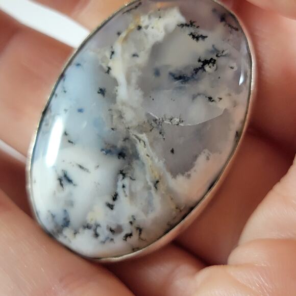 Handmade Oval Dendritic Opal Cabochon Pendant - Picture 5 of 10